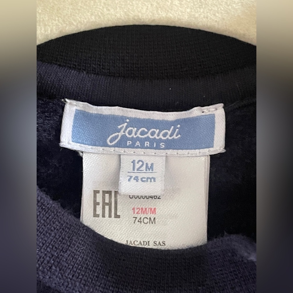 Unisex Jacadi Paris Dark Navy Blue Kids Sweatshirt with Eiffel Tower Design 12mo - Picture 4 of 10